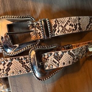 Snakeskin Pattern Belt with Silver Buckle